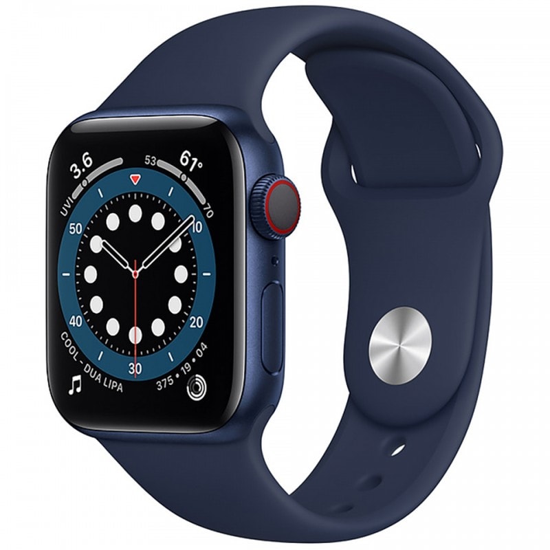 Apple Watch 6 44mm (4G) viền nhôm xanh - Dây cao su Xanh Chính hãng (M09A3VN/A)