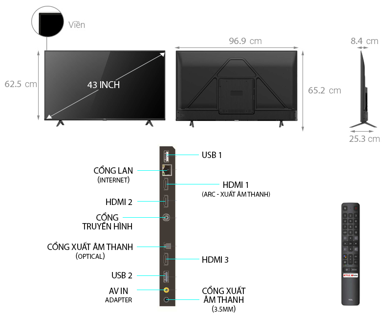 Smart Tivi TCL 4K 43P618 43 inch UHD