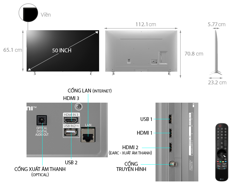 Smart Tivi 4K LG 50 inch 50NANO77TPA NanoCell HDR ThinQ AI