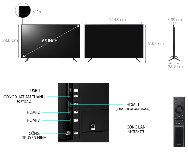 Smart Tivi Samsung 4K 65 inch 65AU7000 UHD