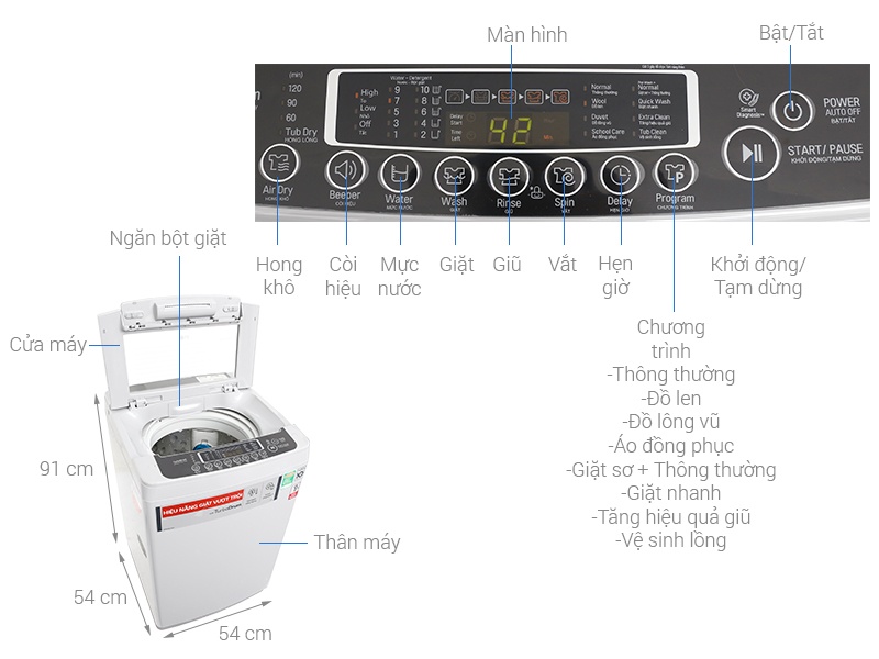 Máy giặt 8.5Kg LG T2108VSPM Smart Inverter