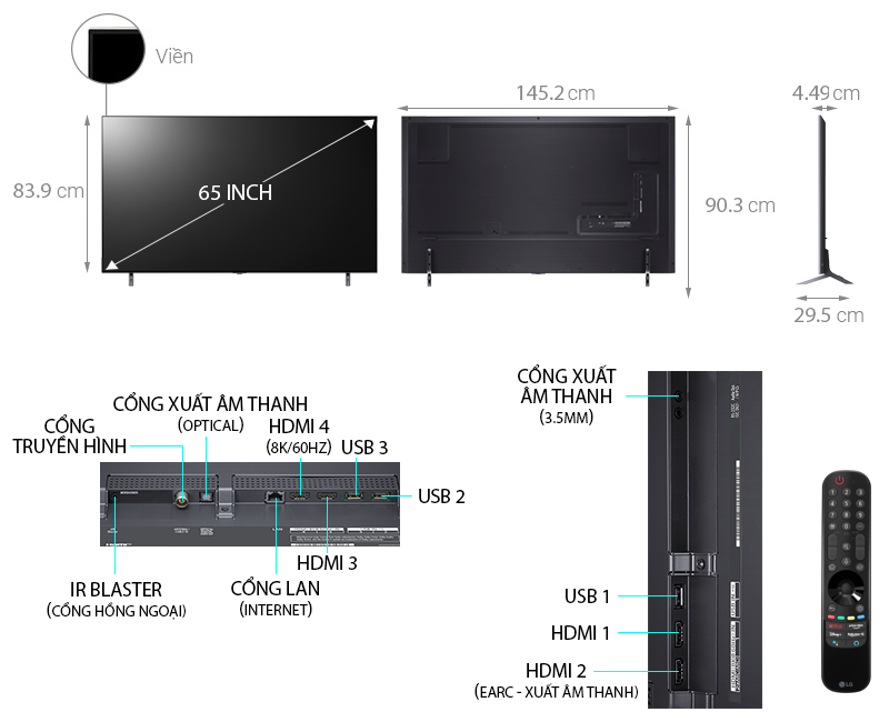 Smart Tivi 8K LG 65 inch 65NANO95TPA Nanocell HDR ThinQ AI