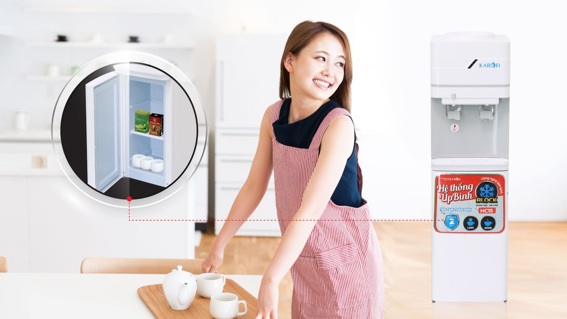 Cây nước 2 vòi Karofi HC-15- có tủ để đồ
