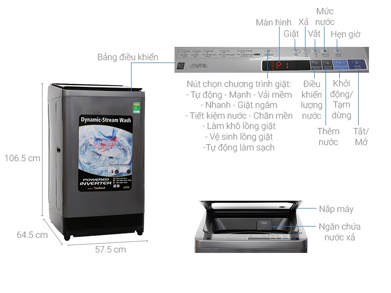 Máy giặt 14KG Hitachi SF-140XAV lồng đứng Inverter