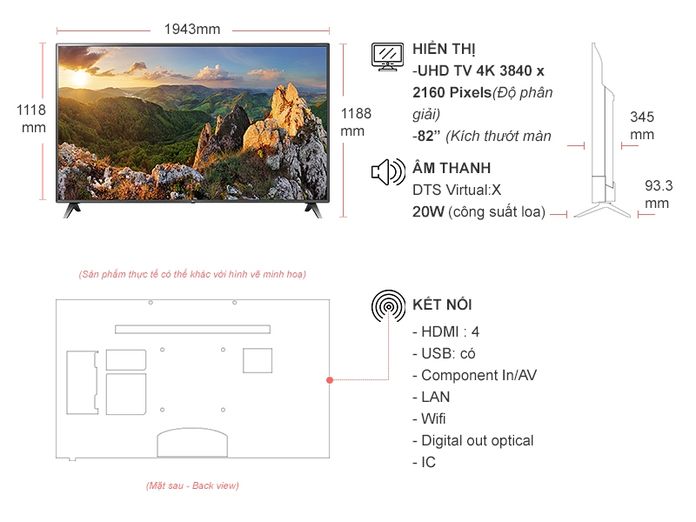 Smart Tivi LED LG 82 inch 82UM7500PTA, 4K UHD, HDR