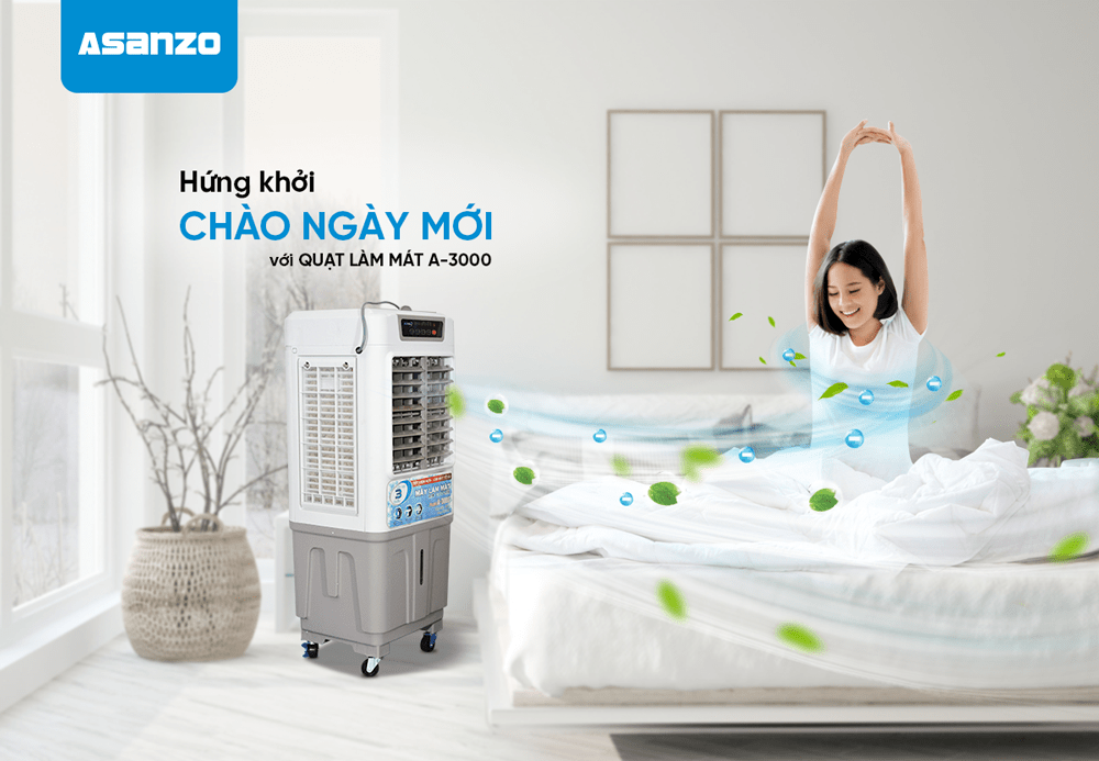 Quạt điều hòa điện tử Asanzo A3000 - Có điều khiển