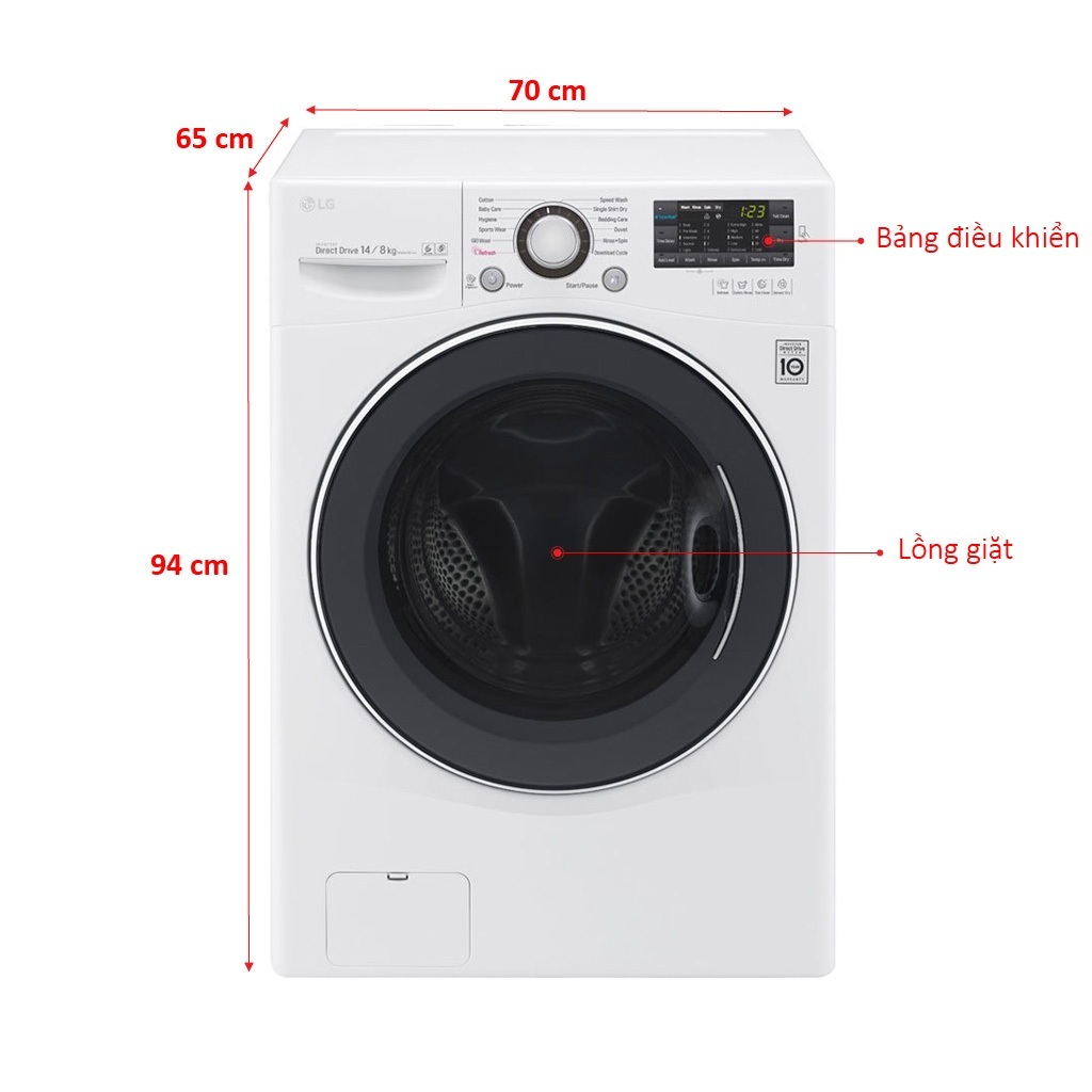 Máy giặt LG lồng ngang 14kg F2514DTGW Inverter Direct Drive