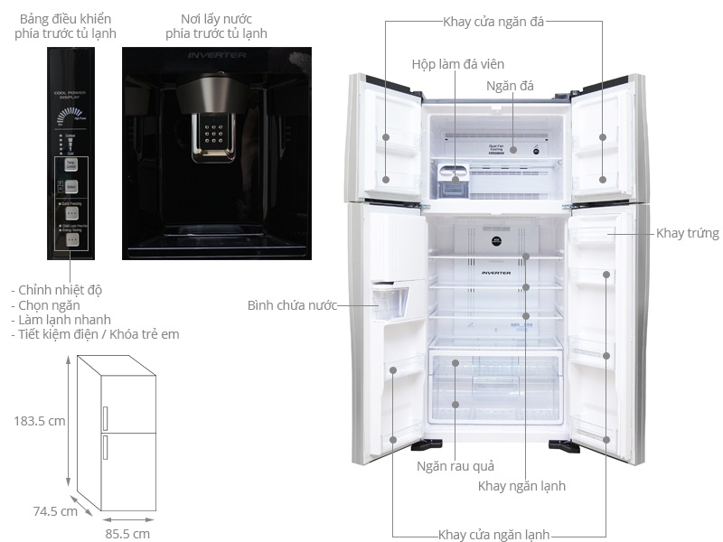 TỦ LẠNH 4 CÁNH HITACHI R-W660PGV3 (GBW) 540 Lít (Nâu)