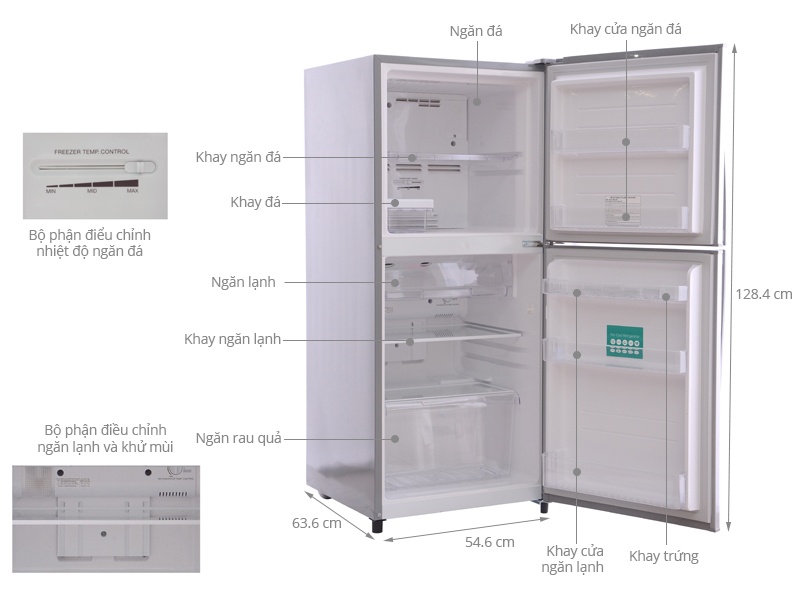 Tủ lạnh 191 Lít Toshiba S19VPP(S), 2 cánh, ngăn đá trên