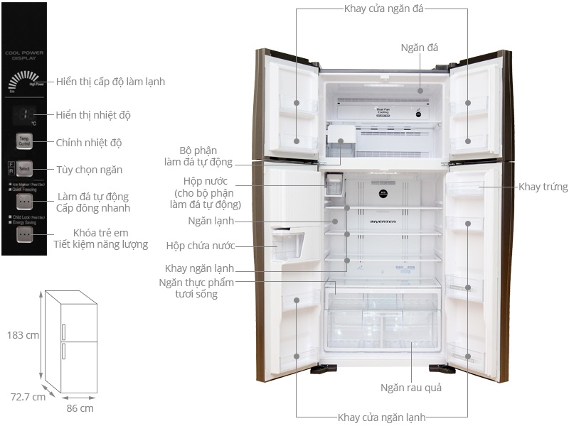 TỦ LẠNH 4 CÁNH HITACHI R-W660FPGV3X/GBW 540 Lít (Nâu)