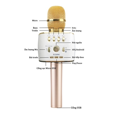 Mic Karaoke kèm loa Bluetooth Icore M9