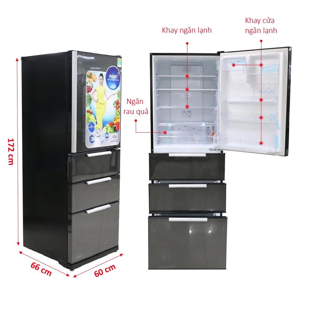 Tủ lạnh 4 cánh Aqua AQR-D360/BL - 390 Lít