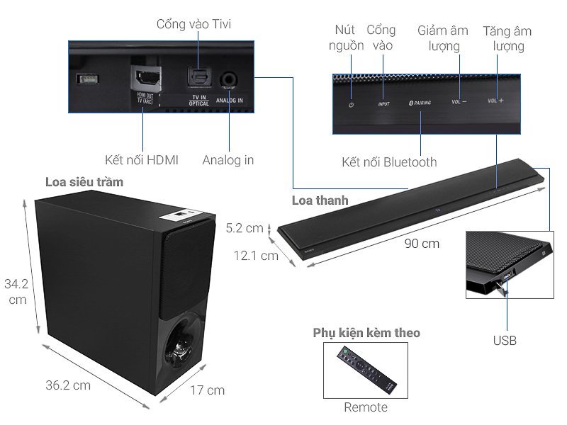 Loa Soundbar Sony HT-CT390 2.1 CH/ NFC/ Bluetooth
