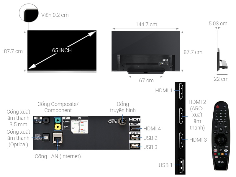 Smart Tivi OLED LG 65 inch 65E9PTA, 4K UHD, HDR