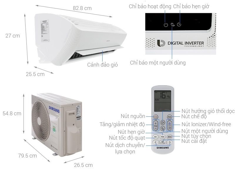 Điều hòa Samsung Wind-Free Digital Inverter AR13NVFXAWKNSV 1 chiều 12.000BTU