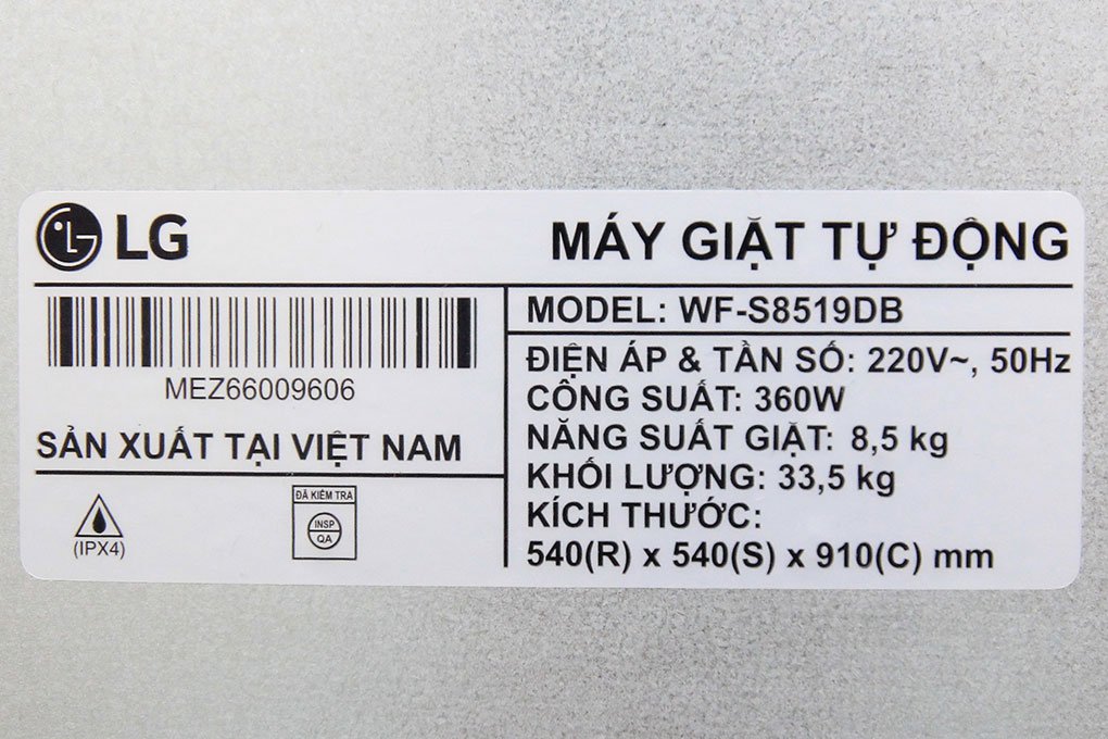 Máy giặt 8.5 Kg LG WF-S8519DB lồng đứng