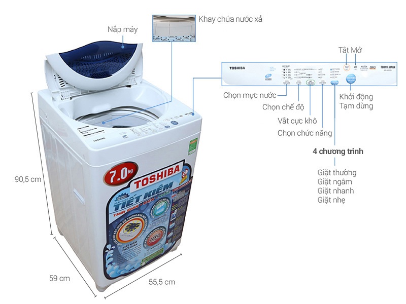 Máy giặt 7 Kg Toshiba AW-A800SV/WG lồng đứng