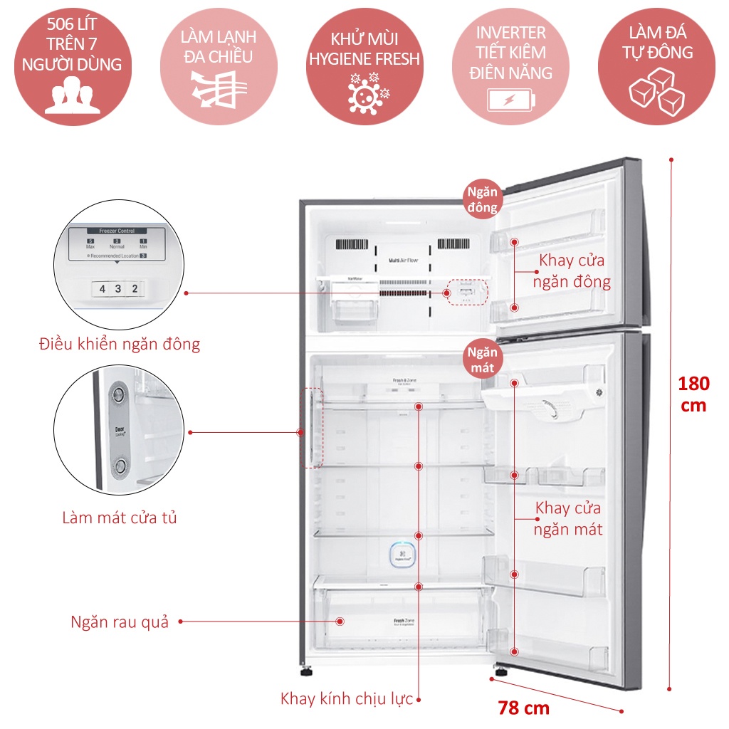 Tủ lạnh LG GN-L702S - 547 Lít Inverter