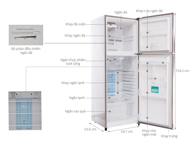 Tủ lạnh 248 Lít Toshiba S25VPB(S), 2 cánh, ngăn đá trên