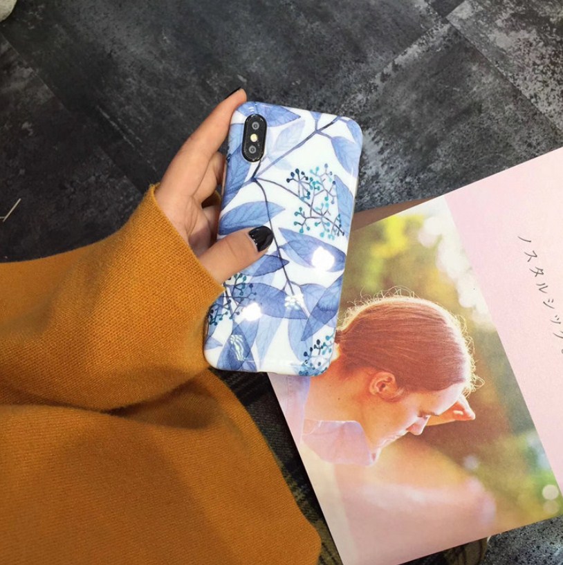 Ốp lưng thời trang Iphone X hoa xanh nhạt