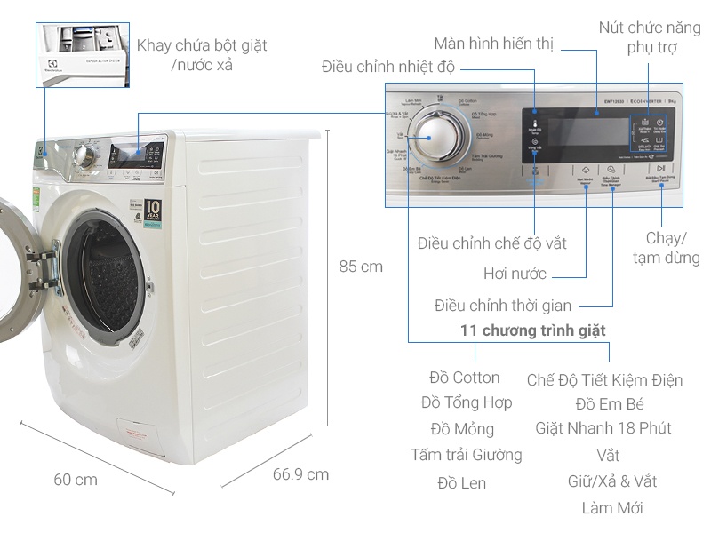 Máy giặt 9 Kg Electrolux EWF12933 (Trắng)