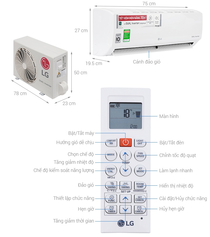 Điều hòa 1 chiều Inverter LG V10ENV 9.200BTU Dual Cool