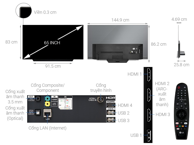 Smart Tivi OLED LG 65 inch 65C9PTA, 4K UHD, HDR