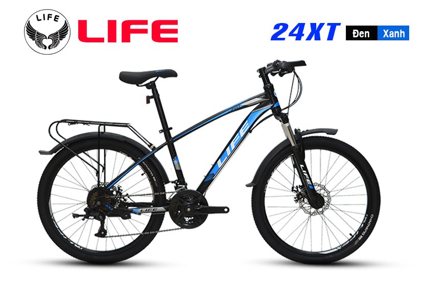 Xe đạp địa hình loại thường Life 24XT(Đen, Xanh) -khung thép cường lực