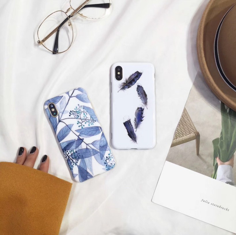Ốp lưng thời trang Iphone X hoa xanh nhạt