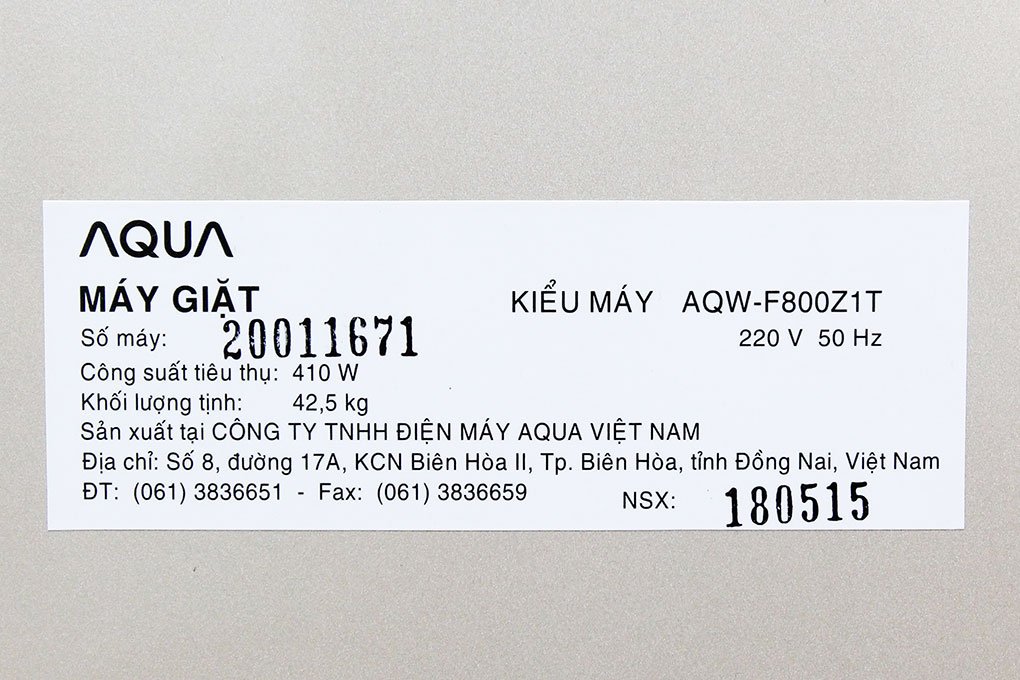 Máy giặt 8 Kg AQua AQW-F800Z1T lồng đứng
