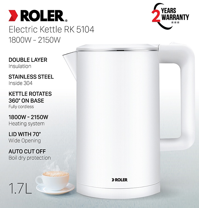 Bình siêu tốc inox 2 lớp 1.7L Roler RK-5104