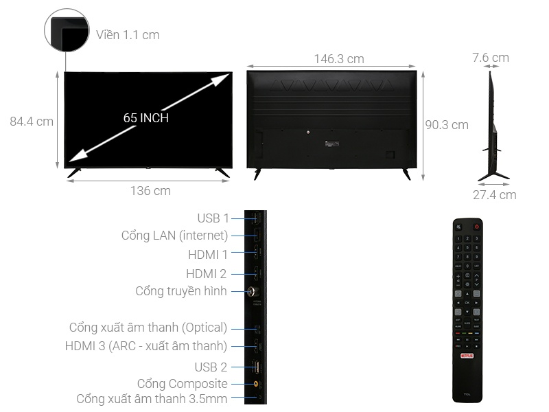 Smart Tivi TCL 4K L65P65-UF 65 inch UHD, LED TV