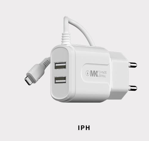 Bộ củ sạc 2 cổng liền dây cáp Lightning WK WP-U71 Michon