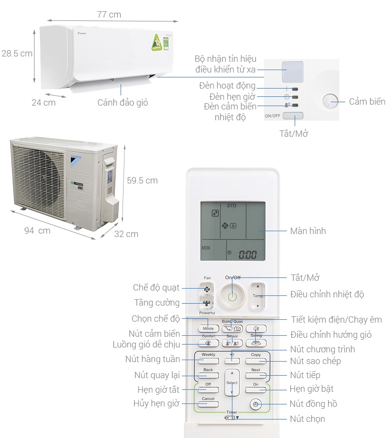 Điều hòa Daikin 1 chiều inverter FTKM35SVMV- 12.000BTU