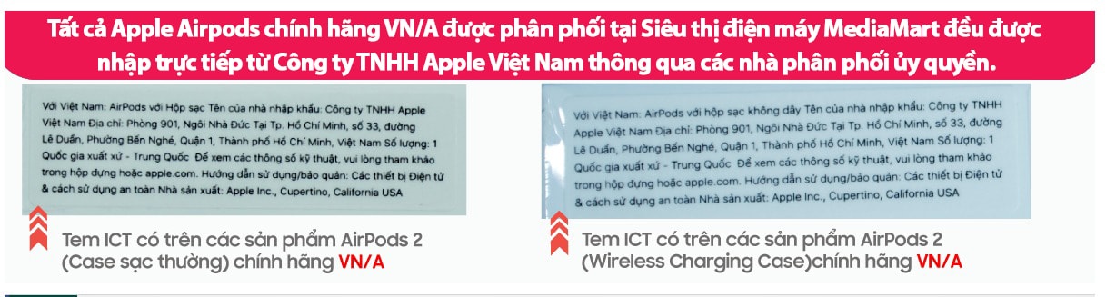 Apple Tai nghe Airpods kèm hộp sạc không dây-MRXJ2VN/A - Bảo hành theo Serial
