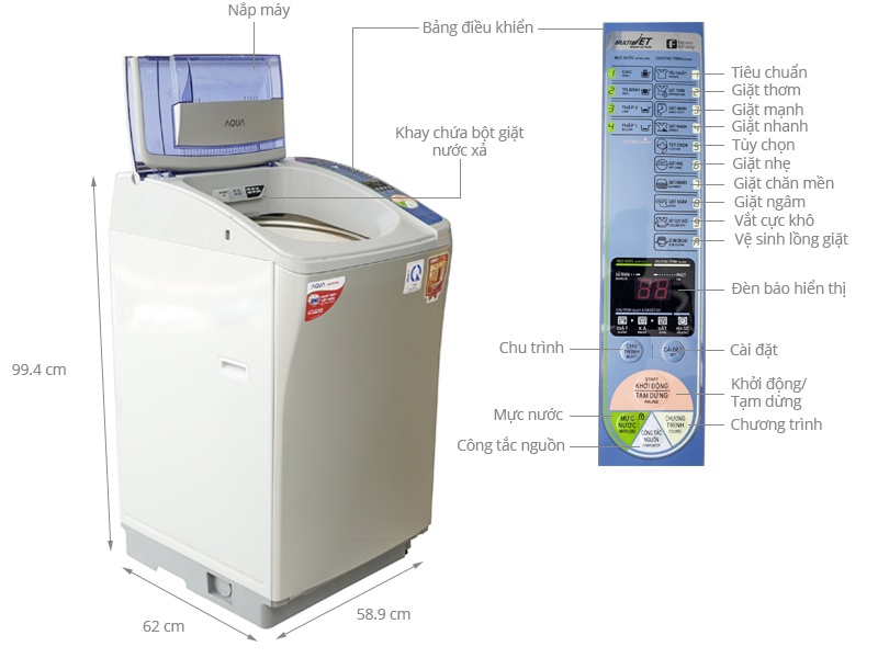 Máy giặt 8 Kg Aqua AQW-F800Z2T lồng nghiêng