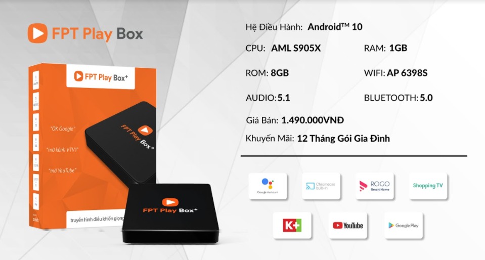 FPT Play Box+ S500/T500 (AndroidTV 10/ Ram 1Gb/ Rom 8Gb)