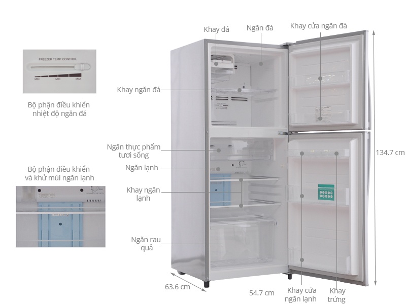 Tủ lạnh 207 Lít Toshiba S21VUB(TS), 2 cánh, ngăn đá trên, màu inox