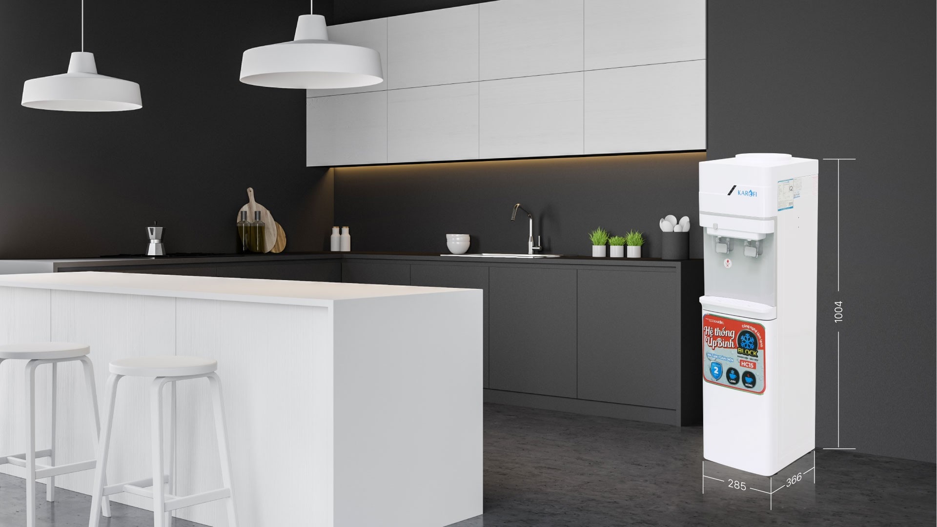 Cây nước 2 vòi Karofi HC-15- có tủ để đồ