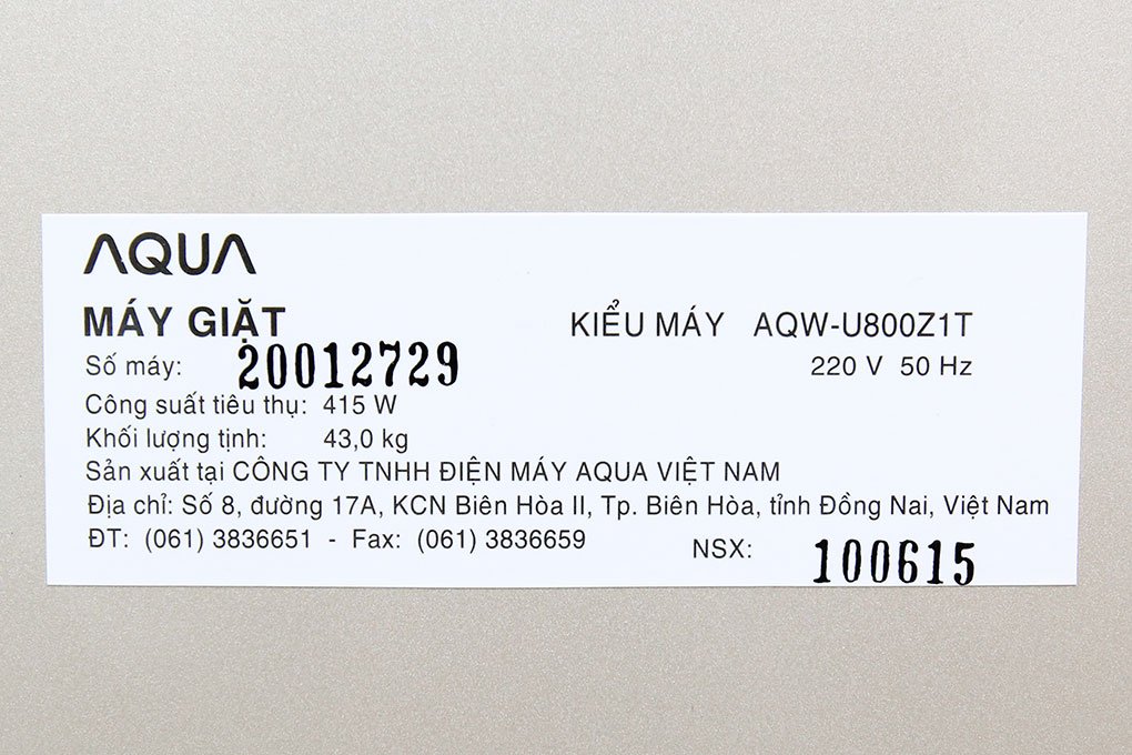 Máy giặt 8 Kg AQua AQW-U800Z1T lồng đứng