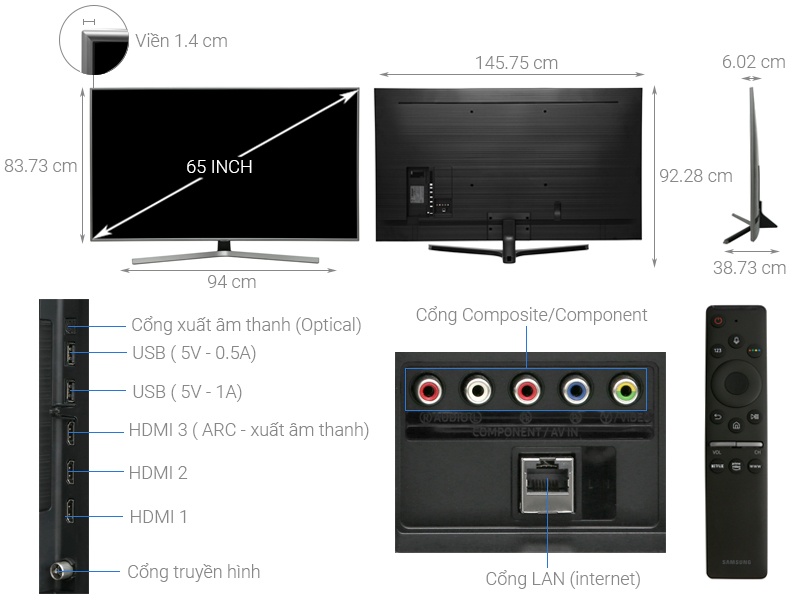 Smart Tivi Samsung 4K 65 inch 65RU7400 UHD