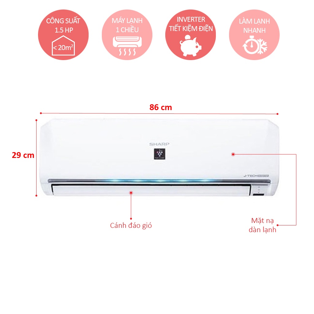 Điều hòa 1 chiều J-Tech Inverter Sharp AH-XP13UHW - 12000BTU