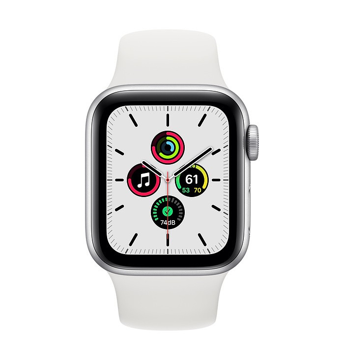 Apple Watch SE 44mm (4G) viền nhôm bạc - Dây cao su Trắng Chính hãng (MYEV2VN/A)
