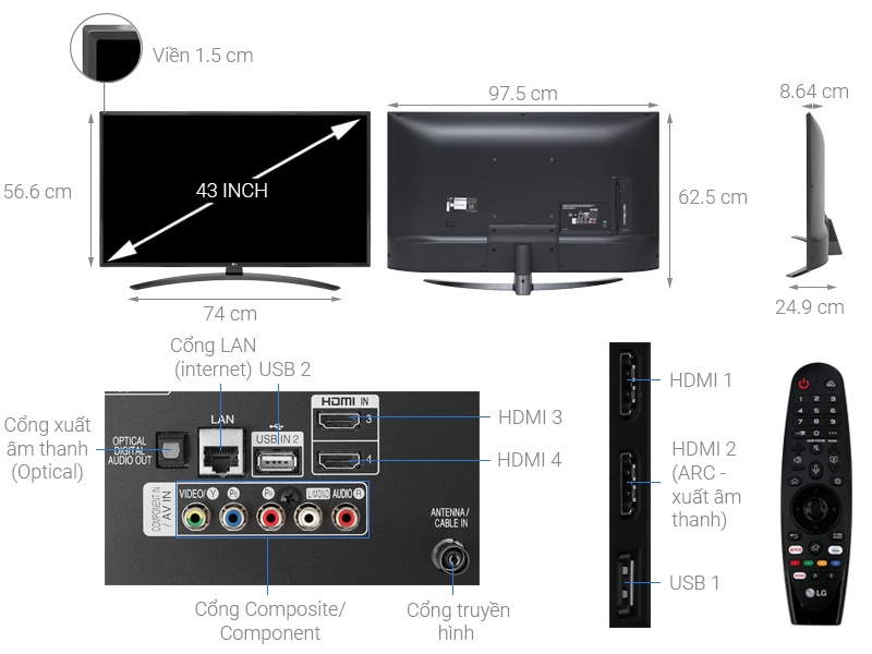Smart Tivi LED LG 43 inch 43UM7600PTA, 4K UHD, HDR