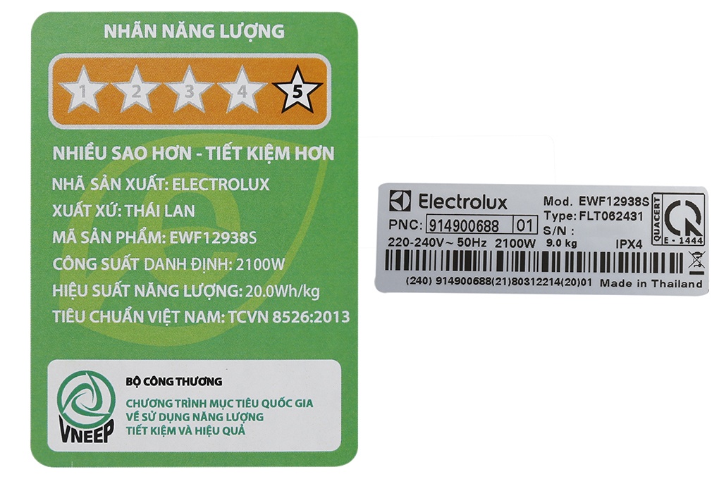 Máy giặt 9Kg Electrolux EWF12938S Inverter