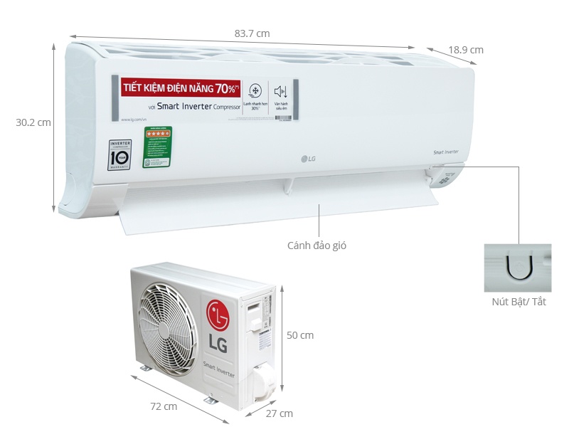 Điều hòa 1 chiều inverter LG V10APQ - 9.550BTU