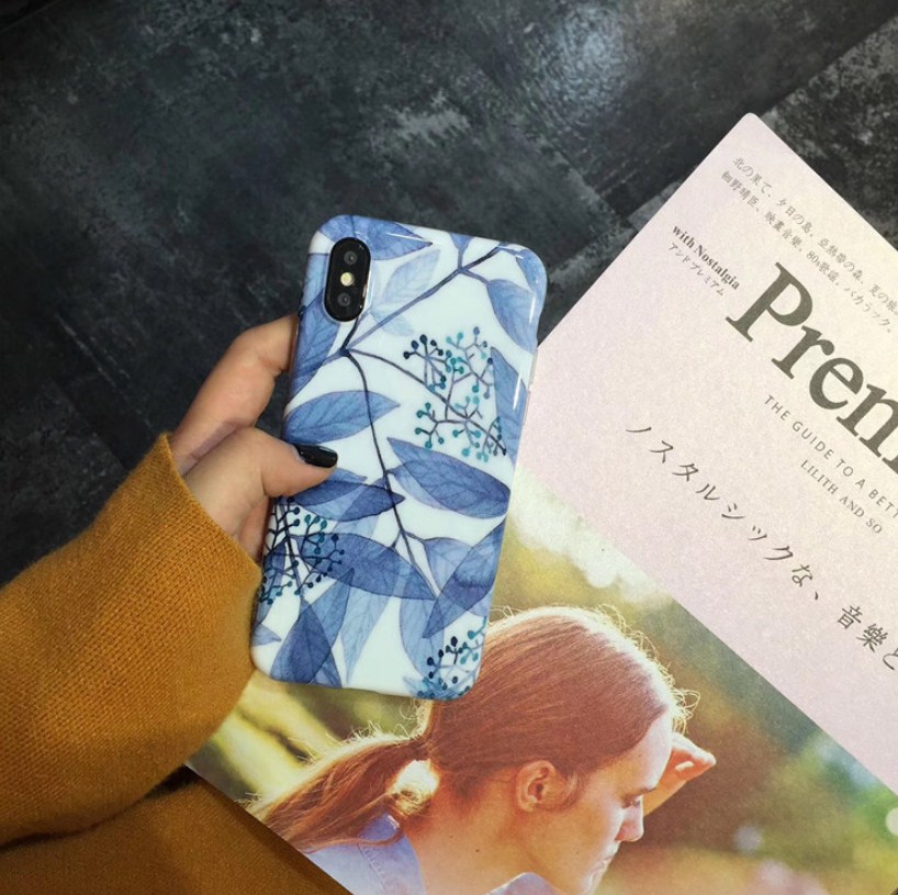 Ốp lưng thời trang Iphone X hoa xanh nhạt