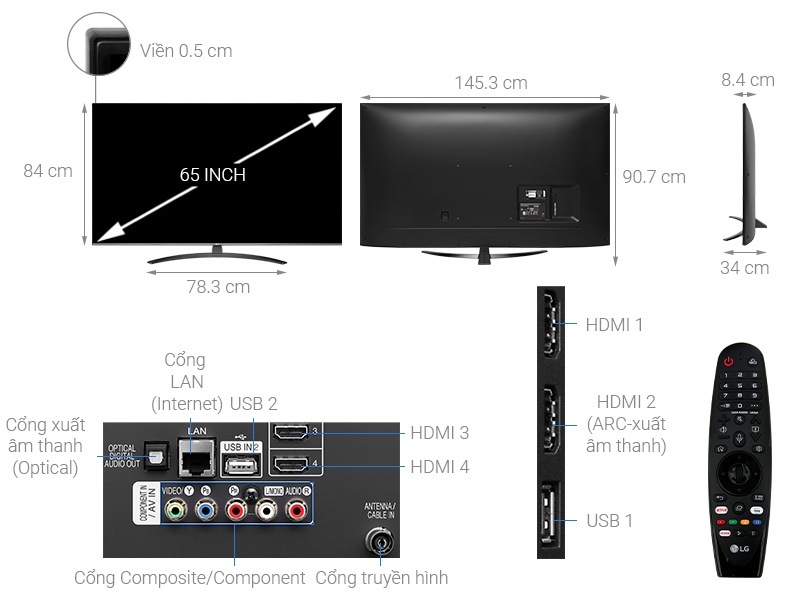 Smart Tivi LED LG 65 inch 65UM7600PTA, 4K UHD, HDR