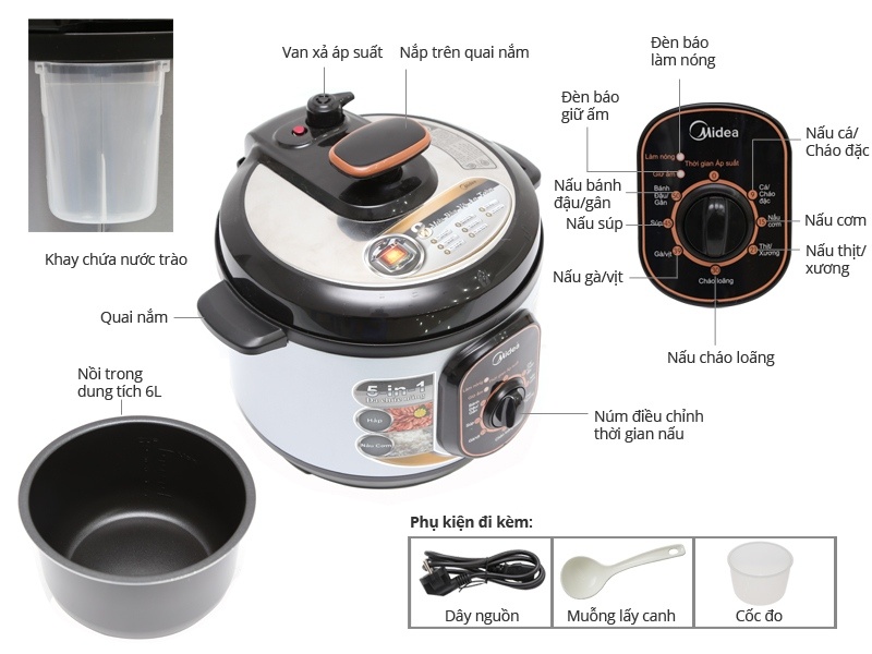 NỒI ÁP SUẤT ĐIỆN MIDEA MY-12CH502A, 5 lít