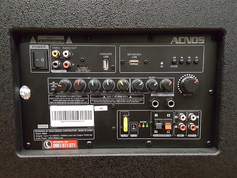 Loa kéo Acnos KB40 (Kèm 2 mic) 450W Bass 40cm